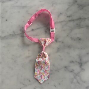 Pink Adjustable Dog Tie with Rainbow Pattern
